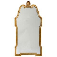 Italian Aged Gilt Keyhole Mirror With Shell Detail