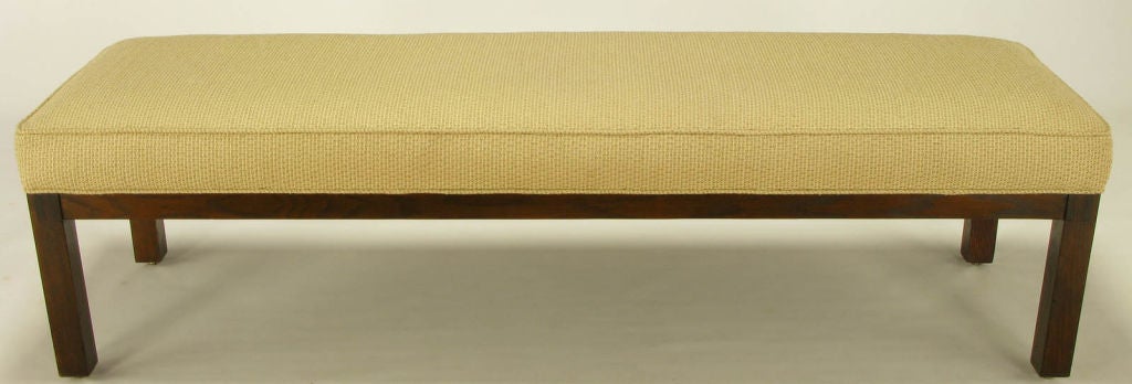American Parsons Style Oak & Linen Long Bench