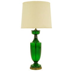 1940s Hand Blown Emerald Glass Urn Form Table Lamp