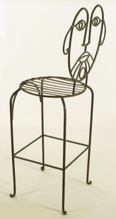 Wrought Iron Set Four Hand Wrought & Glazed Iron Barstools After John Risley