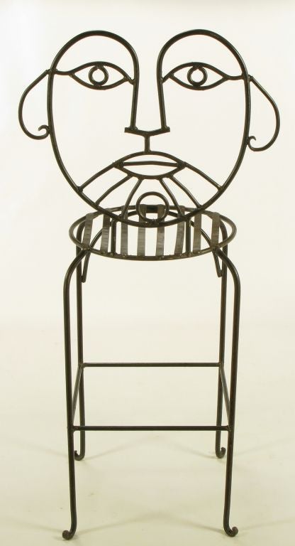 Set Four Hand Wrought & Glazed Iron Barstools After John Risley 1