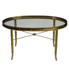 Mastercraft Oval Faux Bamboo Brass & Glass Coffee Table