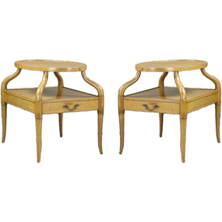 Pair 1940s Mahogany Plateau Side Tables With Sinuous Legs