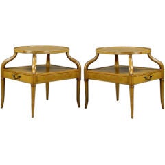 Pair 1940s Mahogany Plateau Side Tables With Sinuous Legs