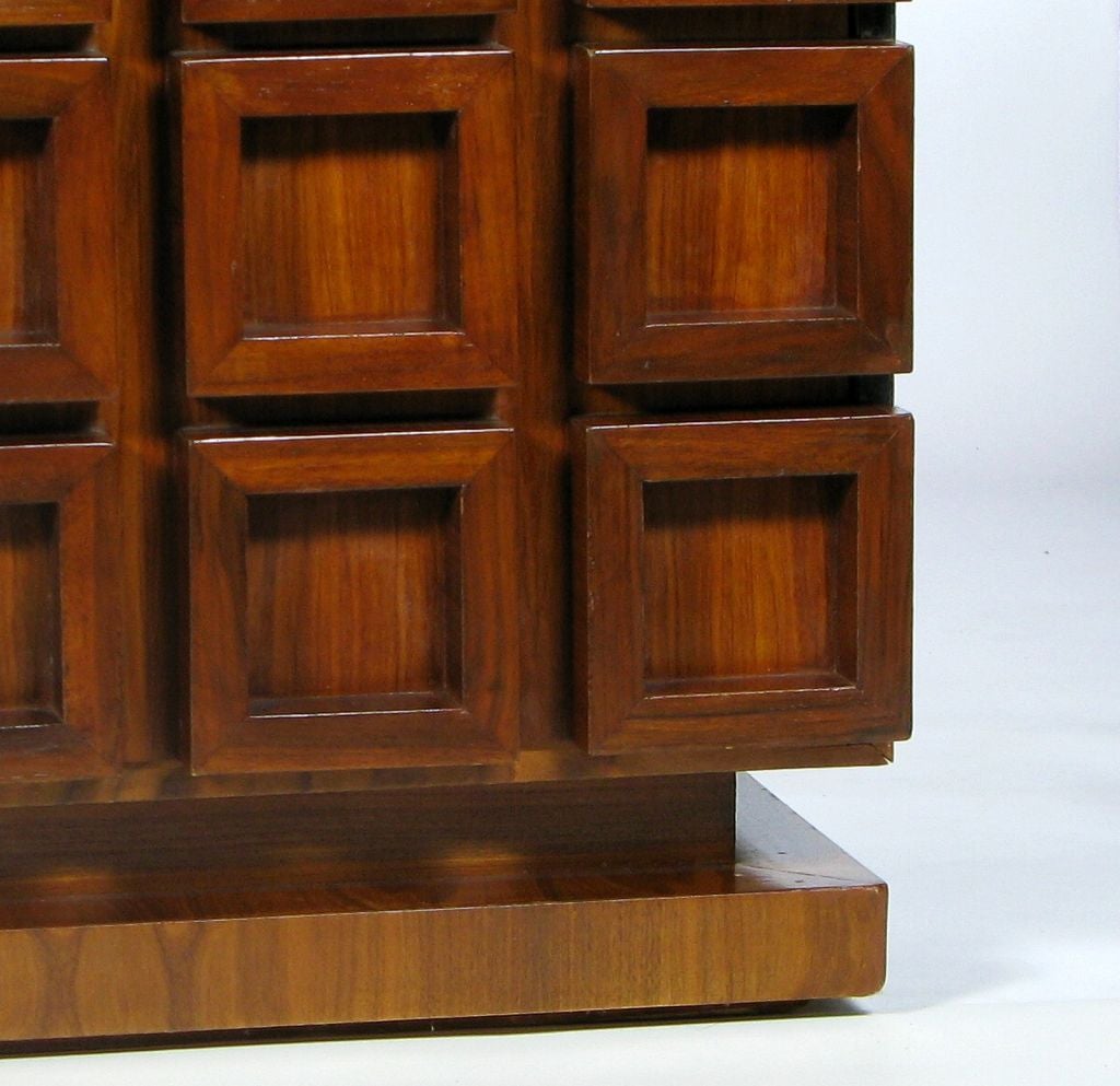 Peck & Hills Walnut Dresser With Deep Geometric Relief Front 1