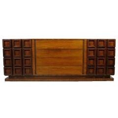 Peck & Hills Walnut Dresser With Deep Geometric Relief Front