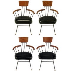 Set Four Paul McCobb Wrought Iron & Ash Dining Chairs.