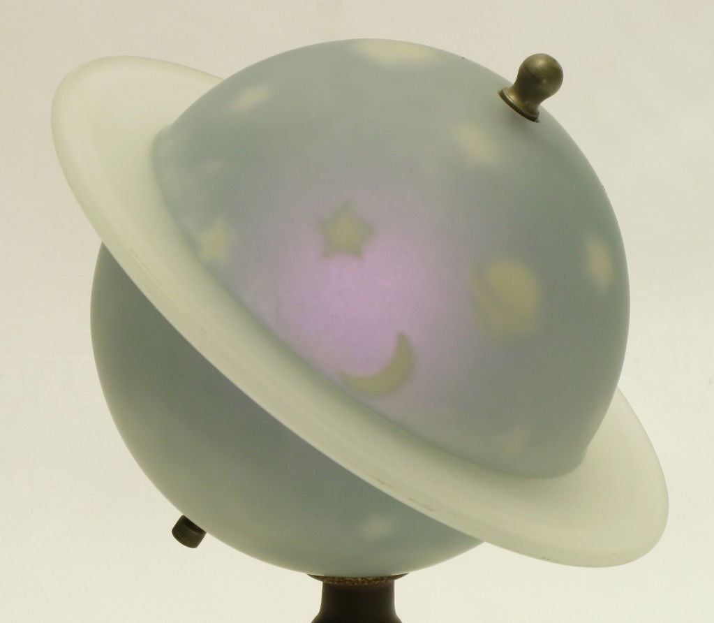 Brass 1939 World's Fair Glass Planetary Desk Lamp Of Saturn