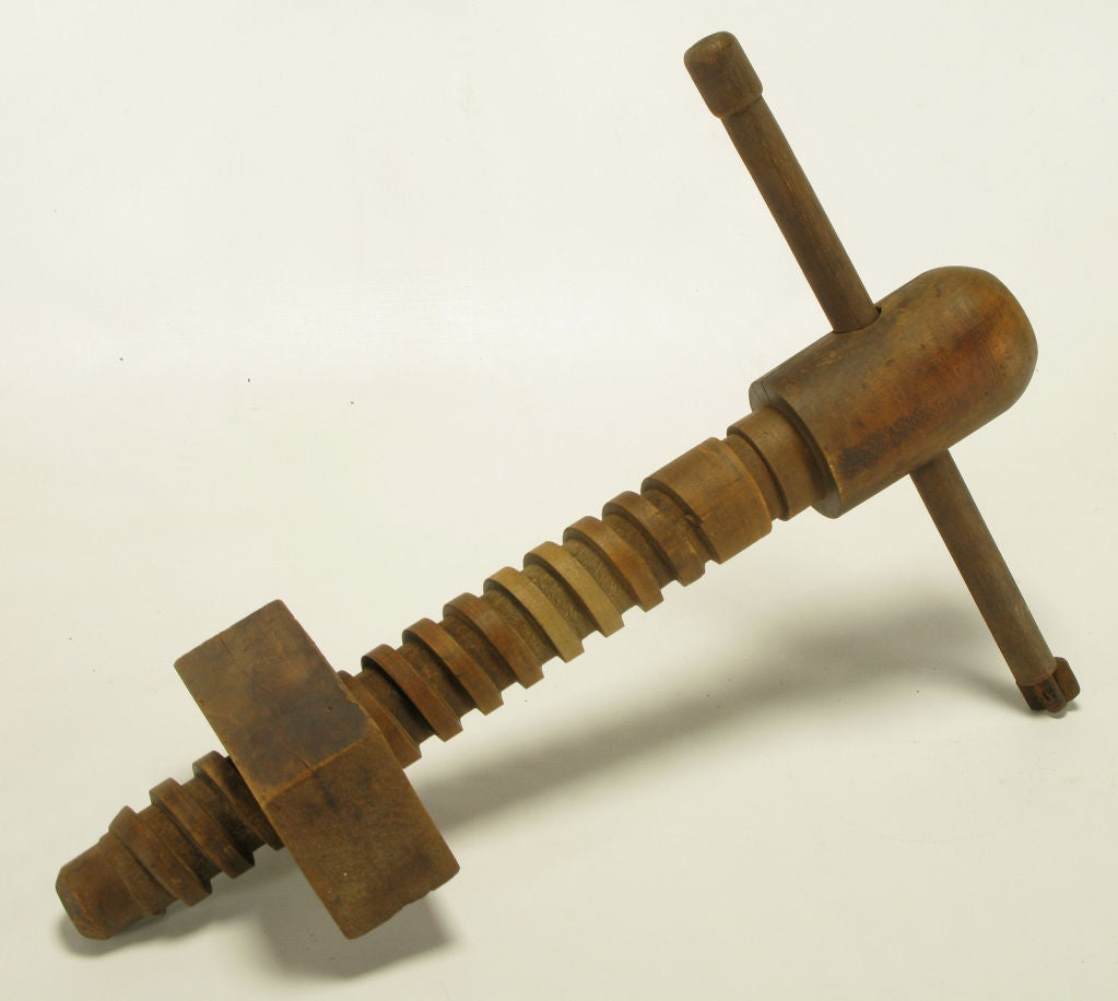 Large wooden screw from a Grand Rapids furniture factory.  An artful work of industrial sculpture from a simpler time.