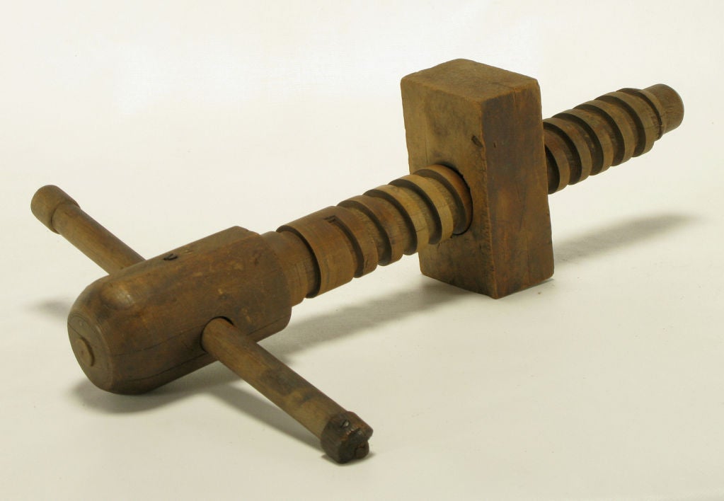 American Vintage Carved Wood Screw Press