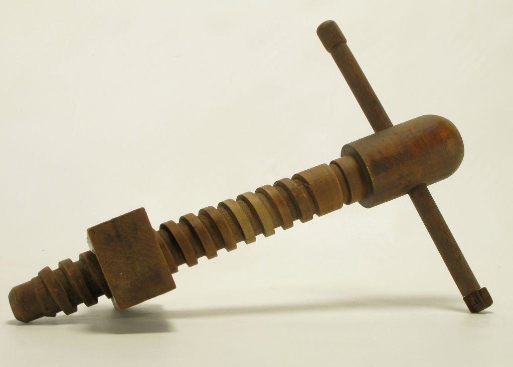 20th Century Vintage Carved Wood Screw Press