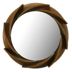 Round Mirror Made From Vintage Wooden Foundry Pattern