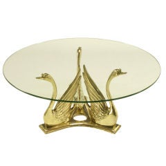 Solid Brass Trio Of Swans Round Coffee Table
