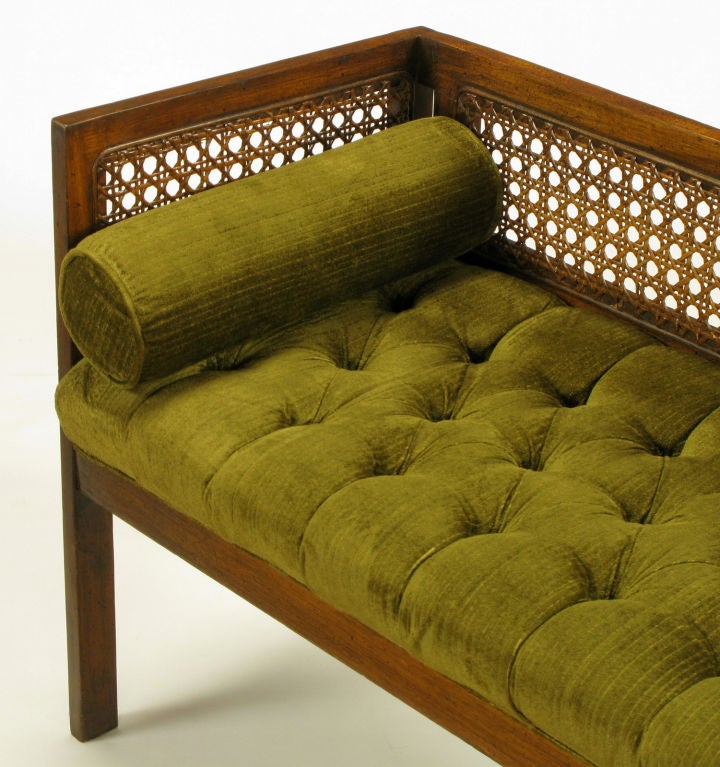 Even Arm Walnut & Cane Button Tufted Bench 1