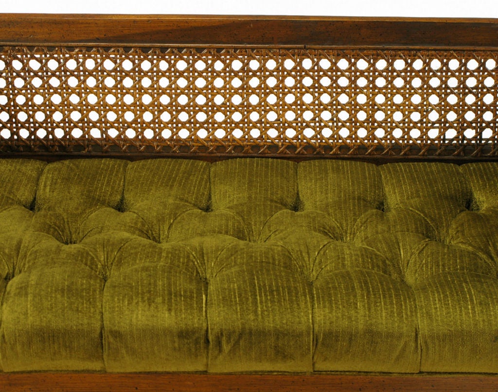 Even Arm Walnut & Cane Button Tufted Bench 2
