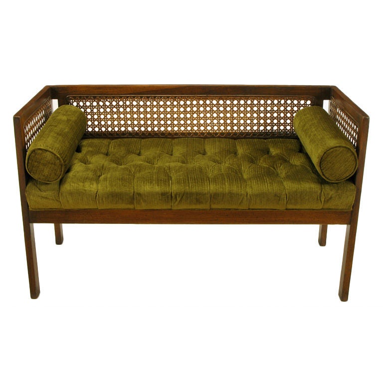 Even Arm Walnut & Cane Button Tufted Bench