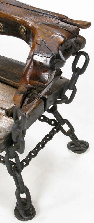 Oak James Sawtelle Long Studio Bench  Of Shipwreck Wood & Chain