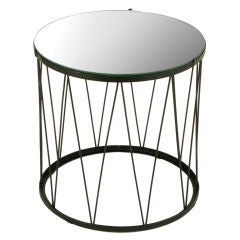 Round Black Lacquered Wrought Iron & Mirror Open Side Table