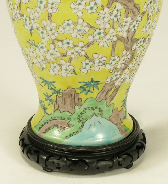 Pair Hand Painted Yellow Glaze Ginger Jar Table Lamps 1