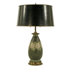Vintage Hand Thrown Pottery Table Lamp With Hydrangea Decoration