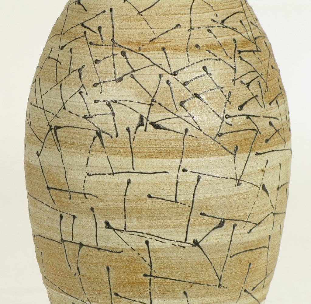 Mid-20th Century Hand Thrown & Glazed Terra Cotta Free Edge Vase