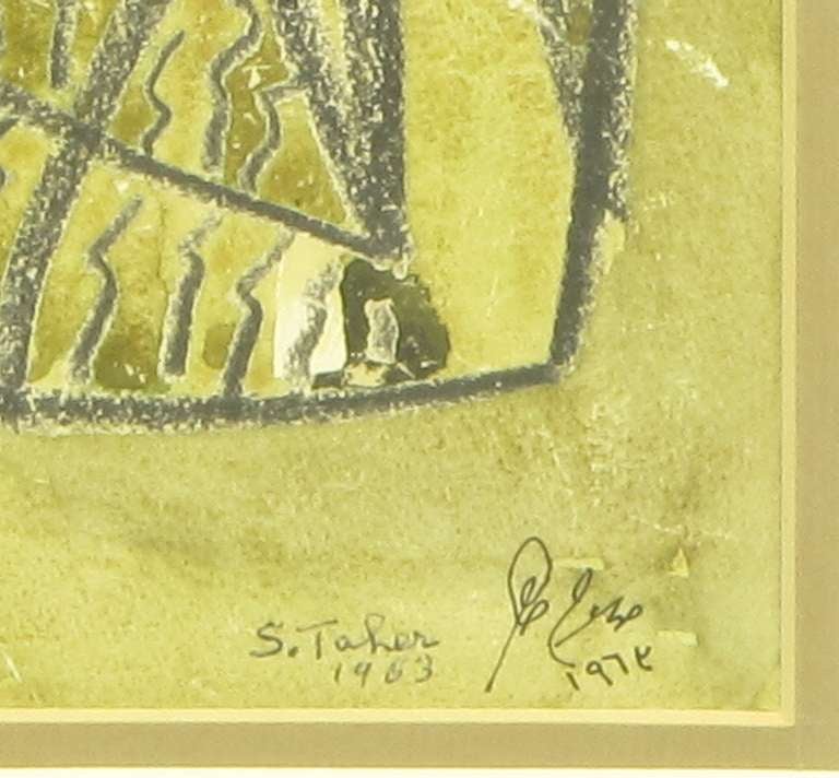 Salah Taher (1911-2007) Water Color & Charcoal Circa 1963 In Excellent Condition In Chicago, IL