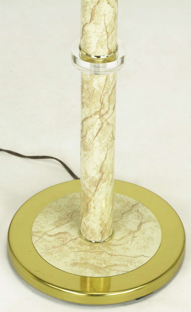 American Faux Marble & Lucite Tulip Shade Floor Lamp. For Sale