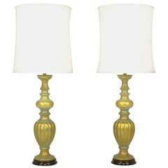 Vintage Pair of Substantial Patinated Gilt Baluster Table Lamps