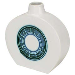 Troika Art Pottery White Vase With Blue/Black Celtic Relief & Glazing 11