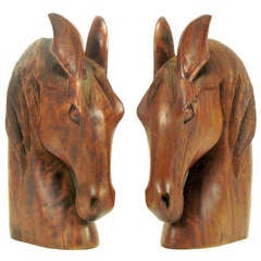 Imposing Pair of Carved Mahogany Horse Head Sculptures