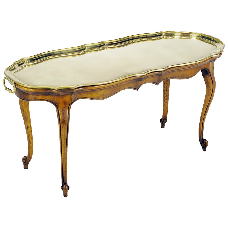 Yale Burge, Louis XV Style Coffee Table with Solid Brass Tray