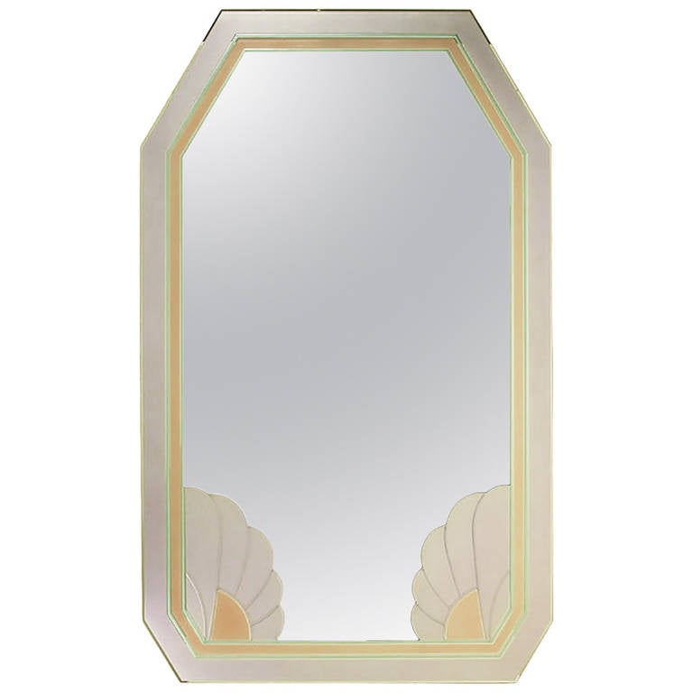 Art Deco Revival Lavender and Rose Etched Glass Mirror For Sale at 1stdibs