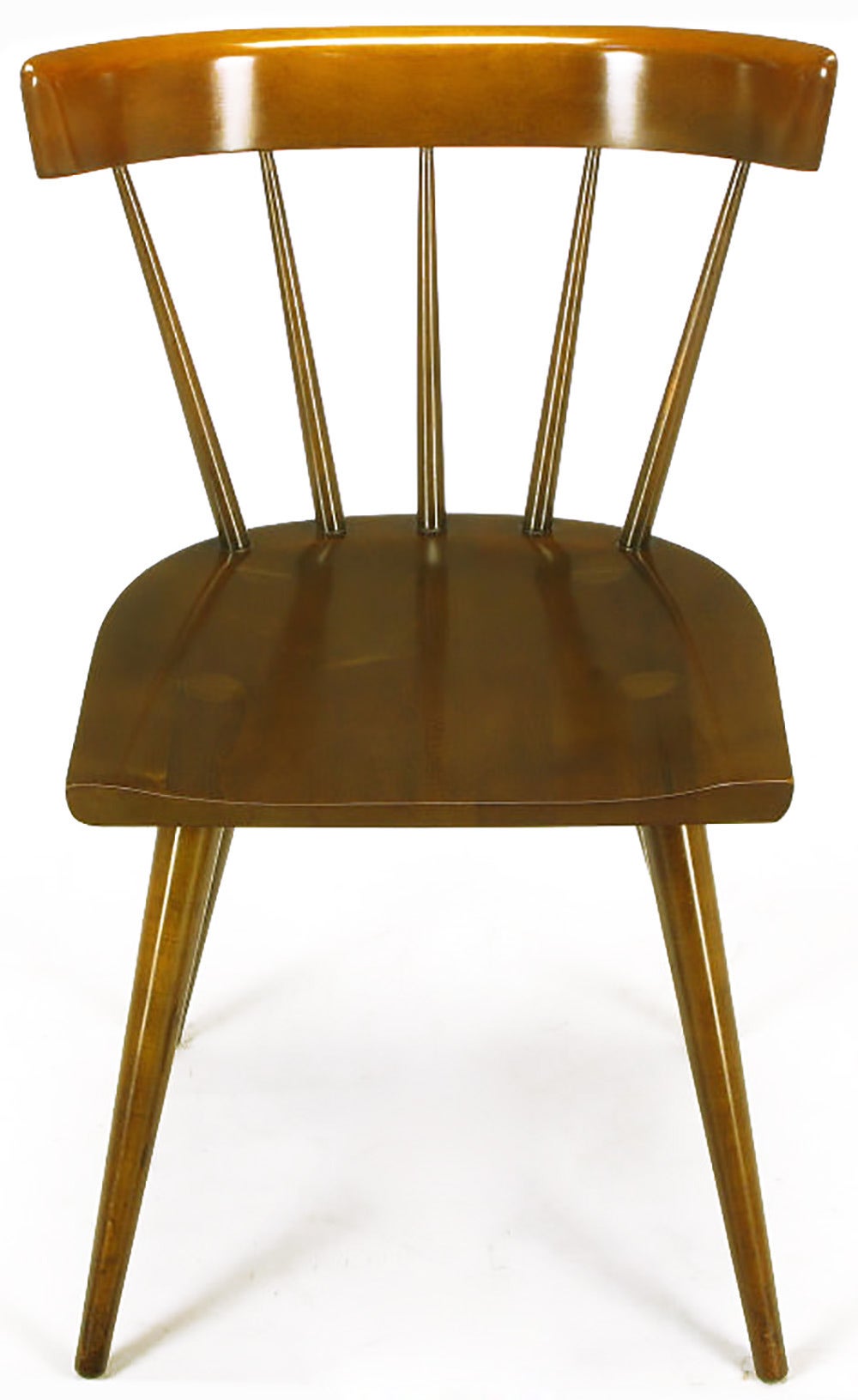 Set of four Planner Group dark maple spindle back dining chairs by Paul McCobb for Winchendon. An iconic McCobb design.