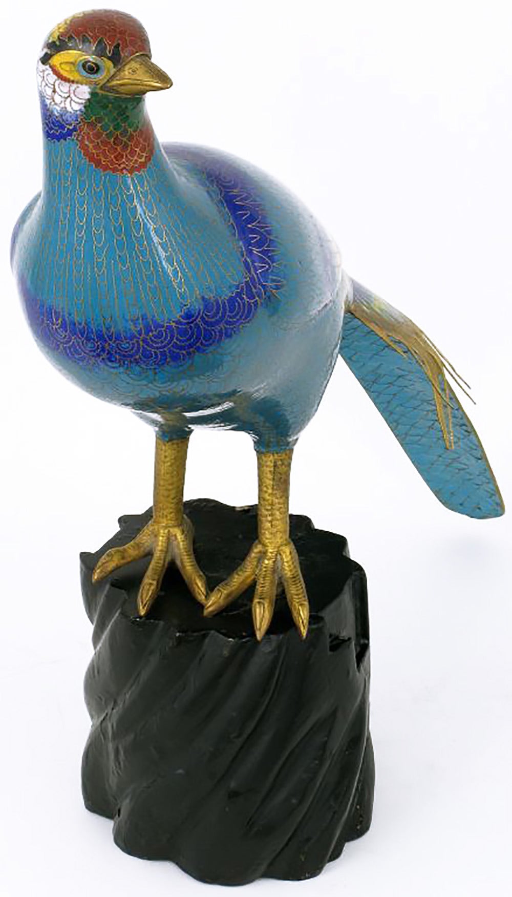 Polychrome Cloisonne Pheasant on Ebonized Wood Mount In Excellent Condition In Chicago, IL