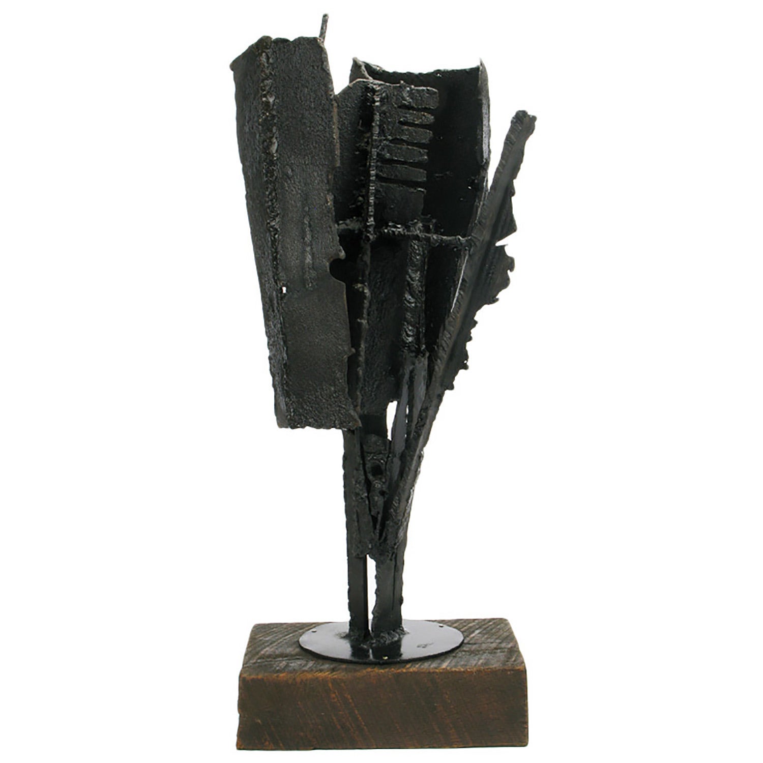 H.I. Gates Brutalist Metal Abstract Sculpture on Wood Base