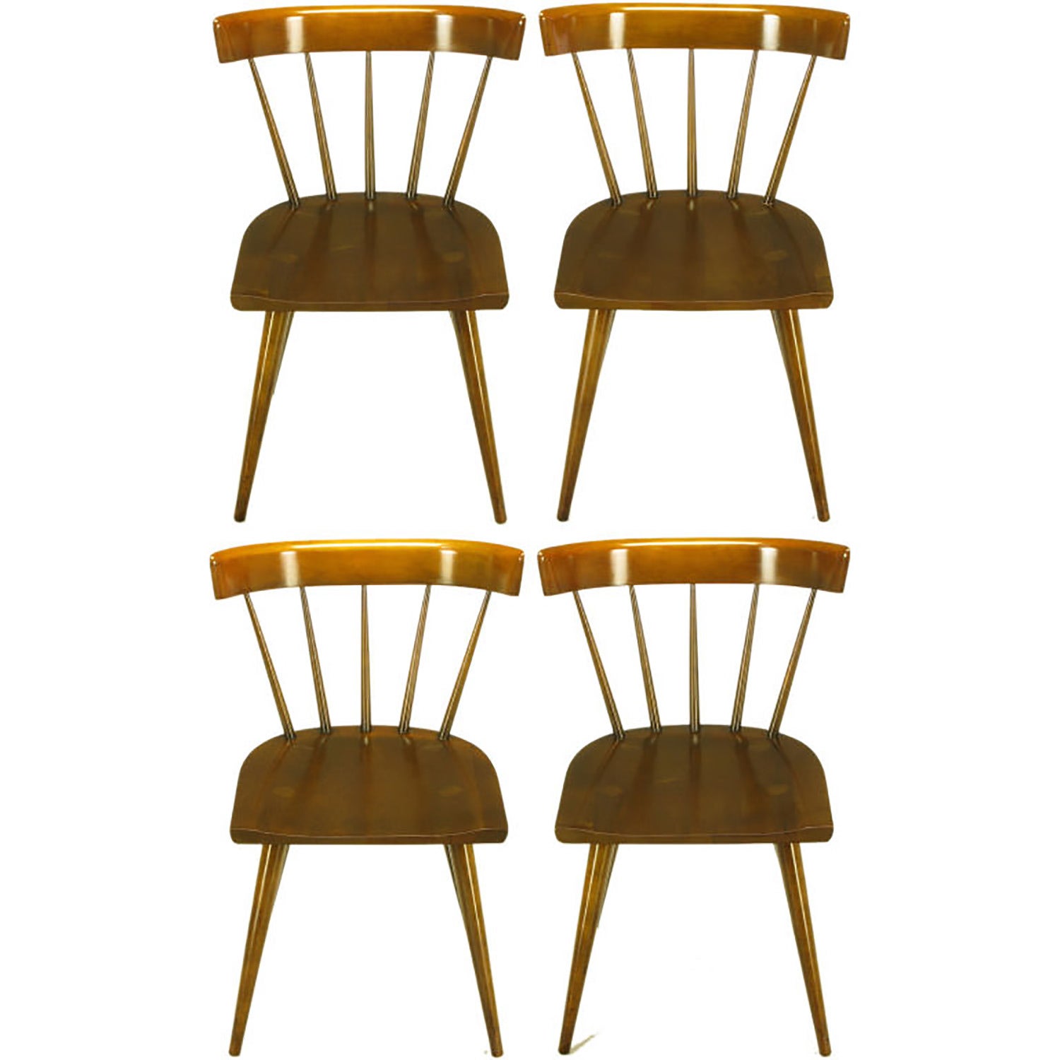 Four Paul McCobb Dark Maple Spindle-Back Dining Chairs
