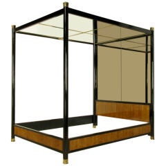Used Henredon Mirror, Black Lacquer, & Walnut Queen Canopy Bed