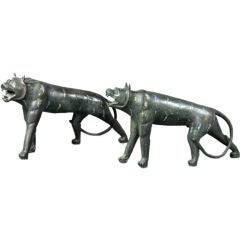 Pair Phyllis Morris Life-Size Bronze Jungle Cats