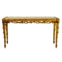 Carved Faux Bois & Smoked Glass Console Table