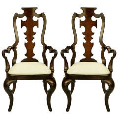 Pair German Gothic Style Armchairs With Striking Backs