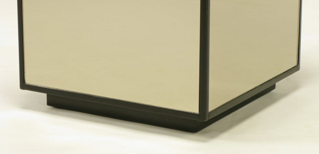 Pair Mirrored Black Lacquer & Brass Cube Tables 1