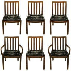 Six Bert England Forward Trend Walnut & Leather Dining Chairs