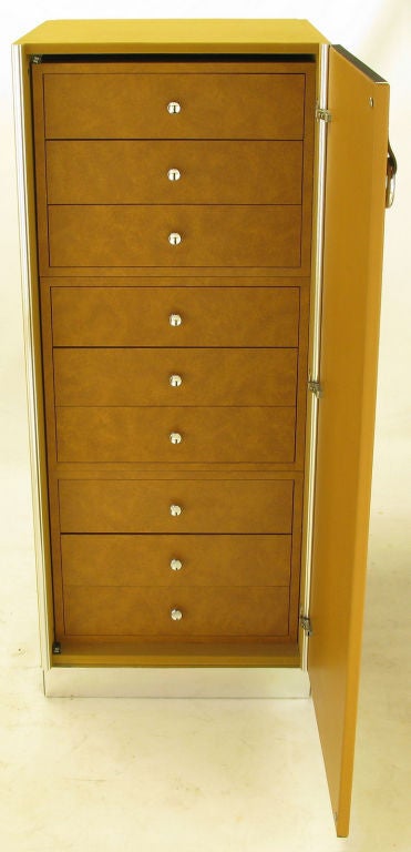 Late 20th Century Mariani For Pace Leather & Chrome Tall Cabinets With Drawers