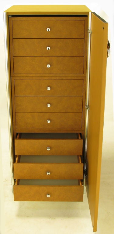 Mariani For Pace Leather & Chrome Tall Cabinets With Drawers 1