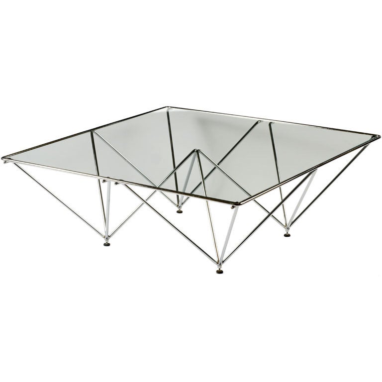 Chromed Steel Pyramidal Base Coffee Table After Paolo Piva