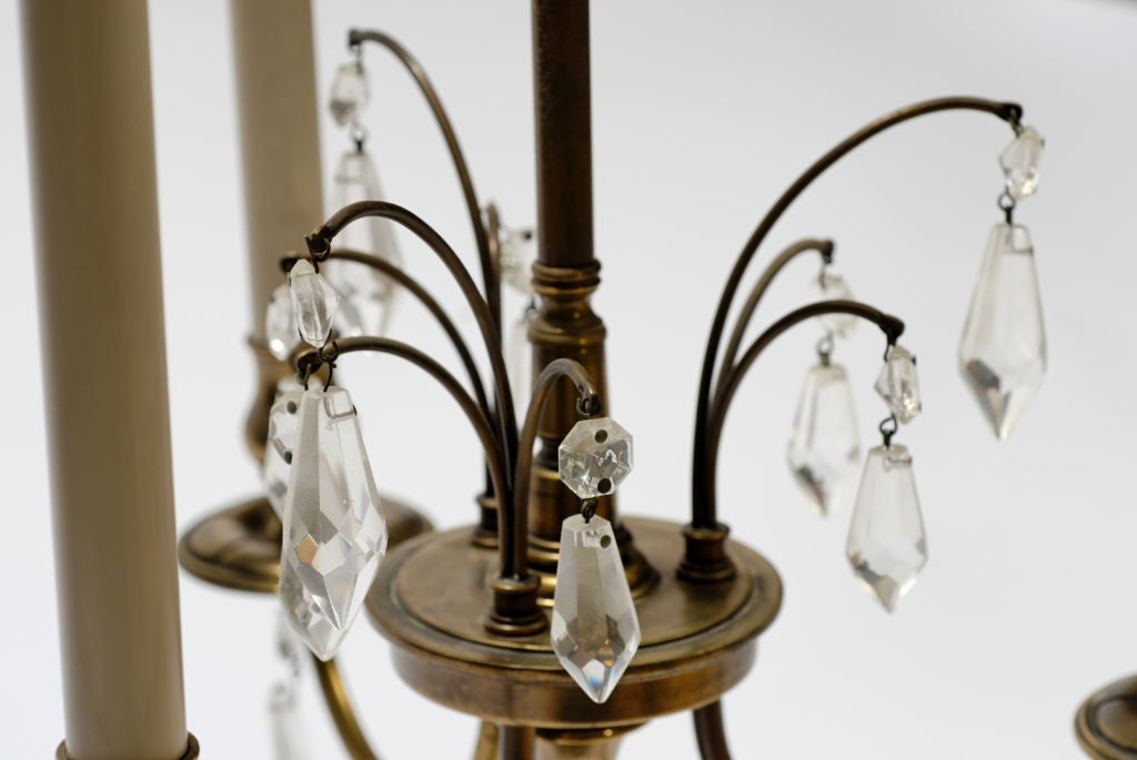 Mid-20th Century Pair Stiffel Large Brass & Crystal Bouillotte Table Lamps
