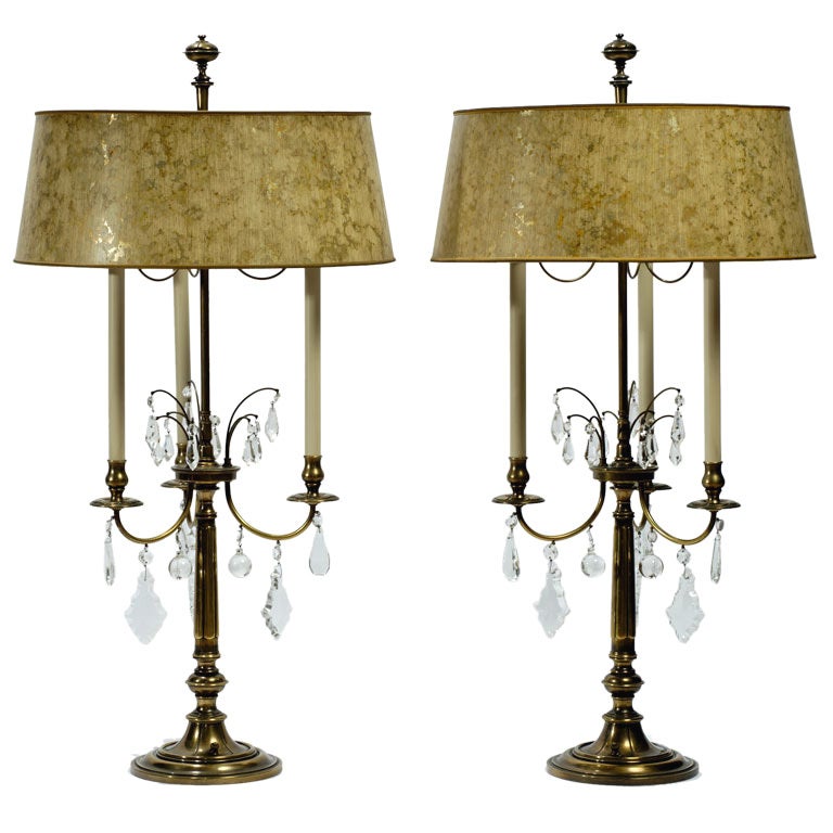 Pair Stiffel Large Brass and Crystal Bouillotte Table Lamps at 1stDibs |  stiffel bouillotte lamp, stiffel crystal lamps