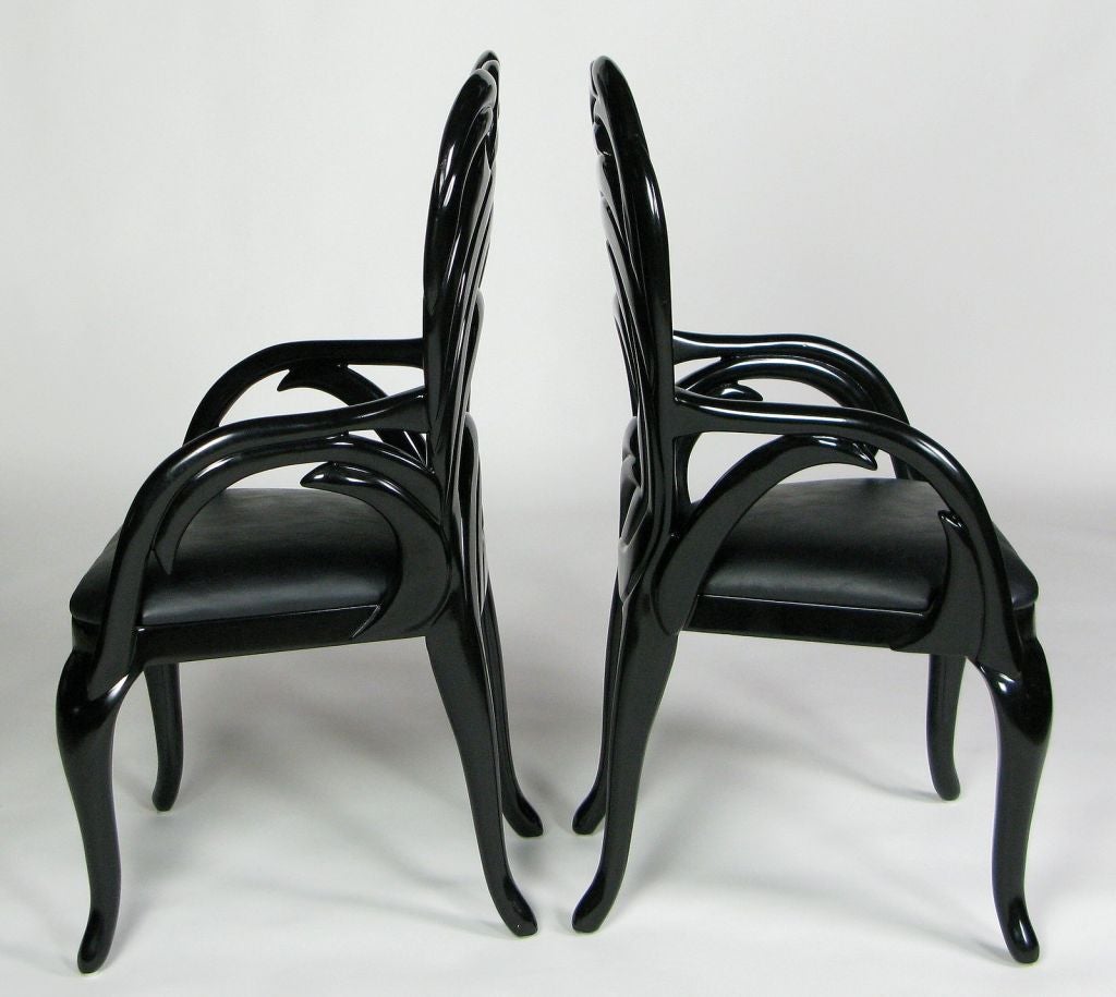 Ten Phyllis Morris Black Lacquer And Leather Dining Chairs
