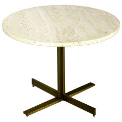 Travertine & Solid Bronze Bar End Table