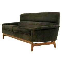 Danish Teak Wood & Black Chenille High Back Sofa